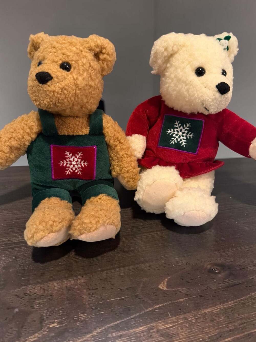 Set of 2 Vintage Hallmark Christmas Snowflake Plush Bears